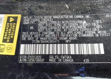 2010 Lexus Rx 350 z USA, uszkodzony, nr VIN 2T2BK1BA9AC005473